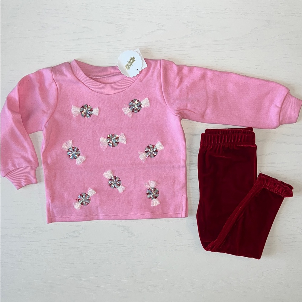 🎄 Mudpie Peppermint Candy Sweatshirt Leggings Set 12-18 months 2T 3T 4T 5T